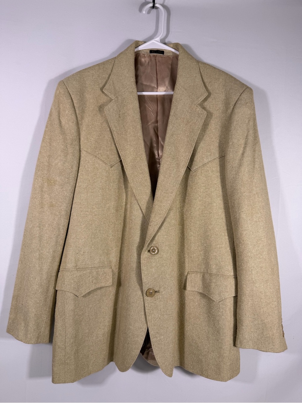Men’s 100% Silk Western Yoke Tan Sport Coat Blazer Size 46R